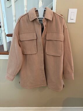 Abercrombie & Fitch Camel Oversized Shacket with Front Flap Pockets